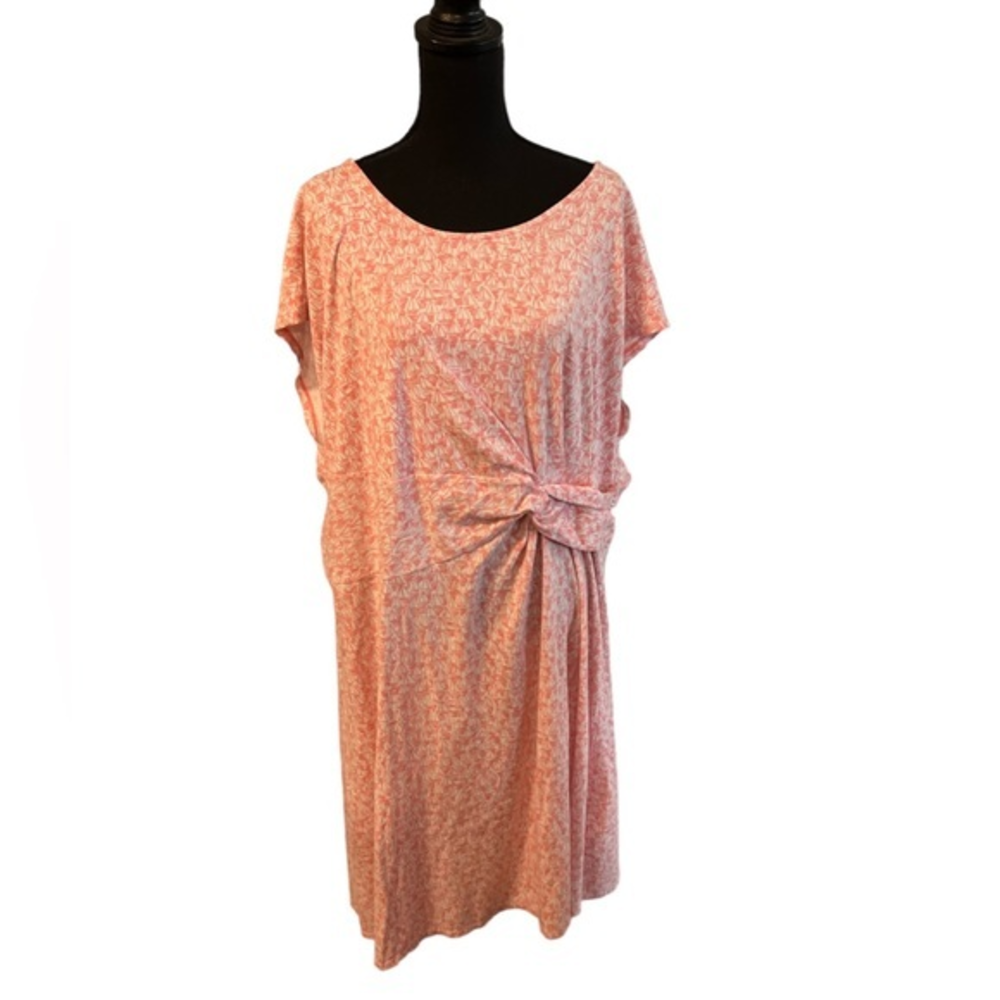 Land's End Women's Cap Sleeve Fit and Flare Dress Pink & White Sailboat Print 3X